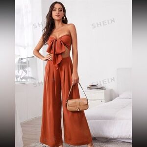 ⭐️ Two Piece Set Burnt Orange - Strapless Crop - Wide Leg Pant